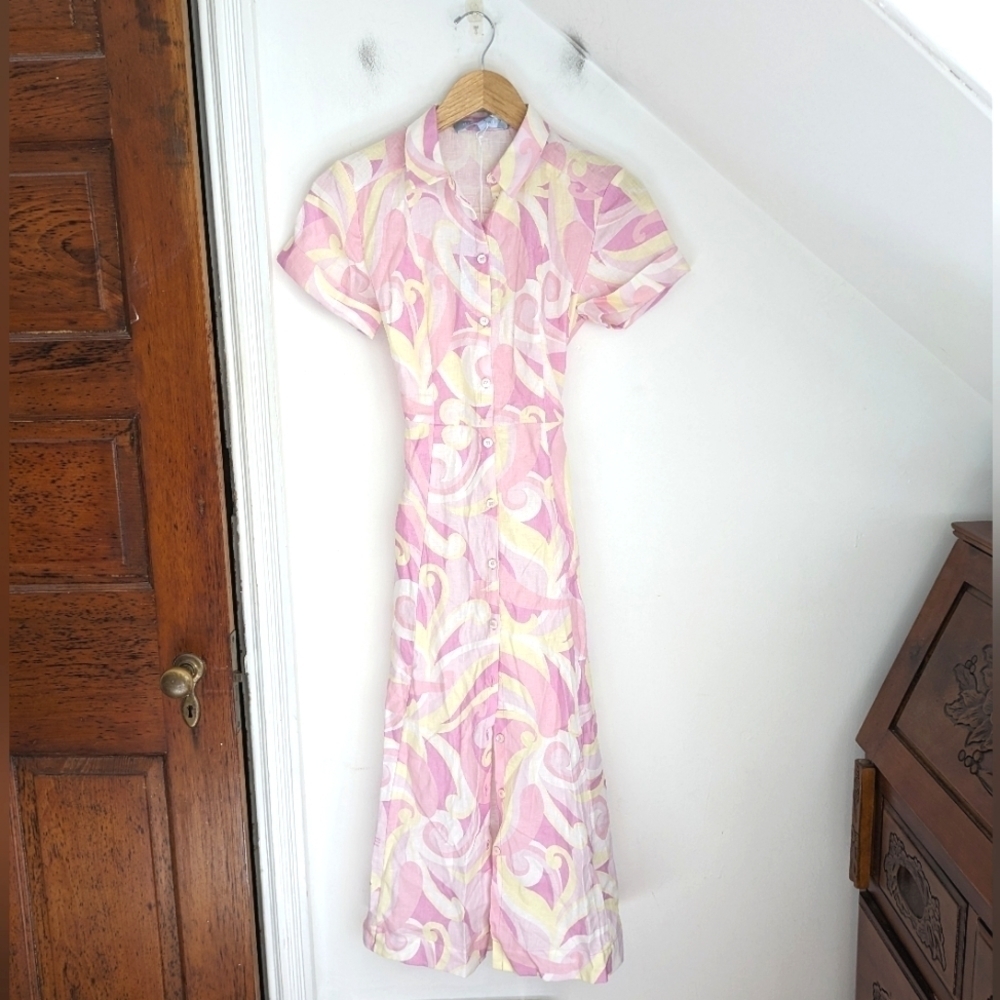 Hill House Pink and Yellow Swirl Midi Dress